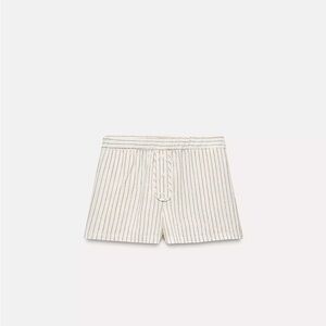 Zara White Linen Cotton Shorts with Brown Stripe